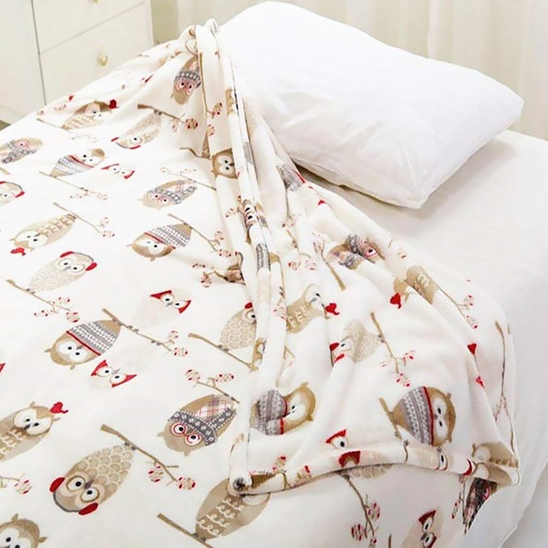 UKELER Flannel Sherpa Throw 60'' x 50''- Owl Printed Soft Plush Flannel Blanket Throws for Bed/Couch/Sofa/Office/Camping - Image 4